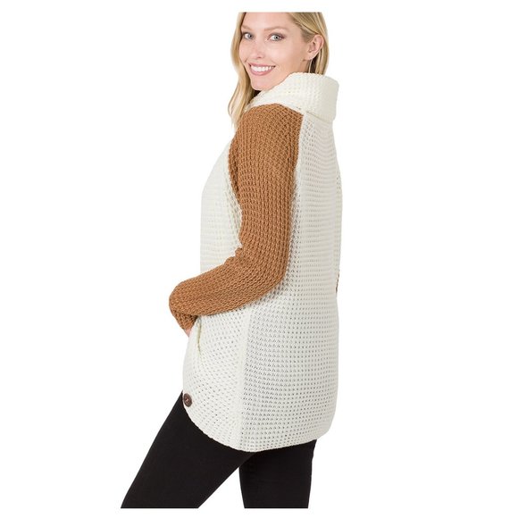 Turtleneck Sweater Wrap Style Asymmetrical Hem - Picture 4 of 5